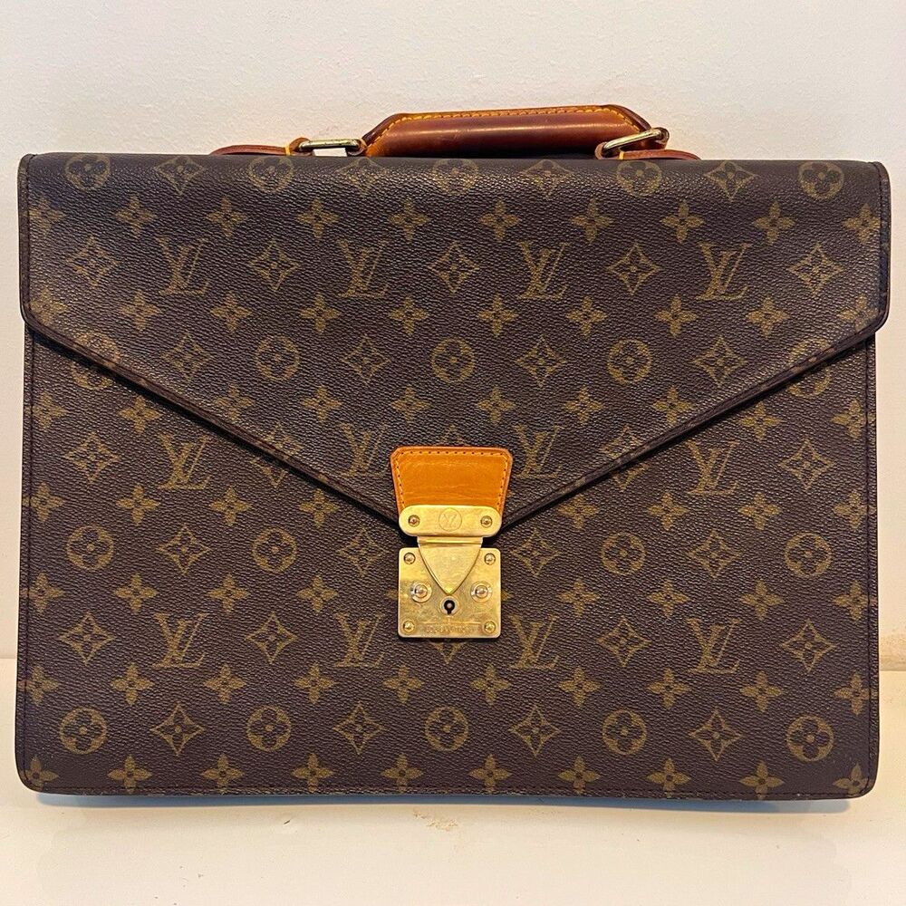 Louis Vuitton Monogram Briefcase/Document Case Push Lock Top Handle Brown